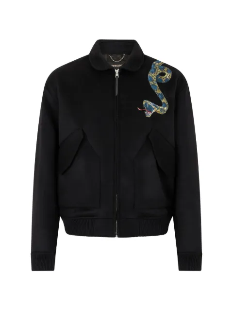 Roberto Cavalli snake-embroidered zip-up jacket Black WRR462FE021
