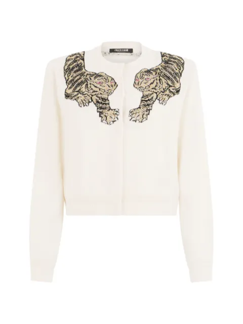 Roberto Cavalli tiger-embellished cardigan Neutrals WKM902MQ014