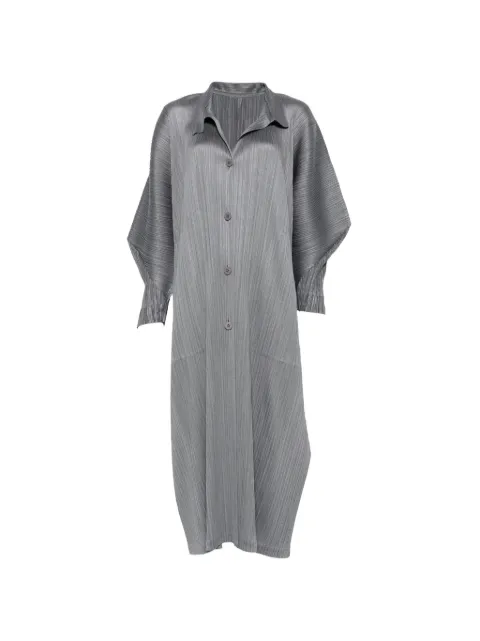 Pleats Please Issey Miyake Skyline buttoned pleated coat Grey PP66JA433