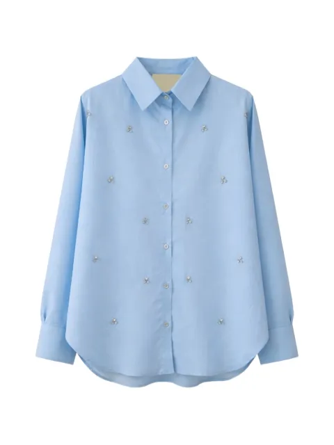A Paper Kid embellishment cotton shirt Blue S6PKWOSI153