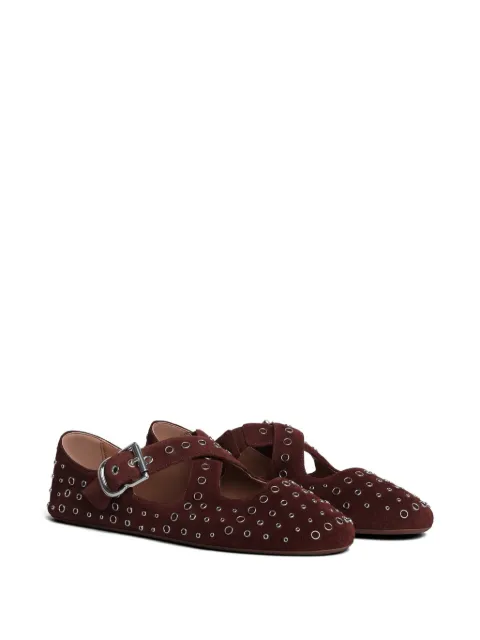 Alaïa criss-cross eyelet ballet flats Brown AA3A046I138994