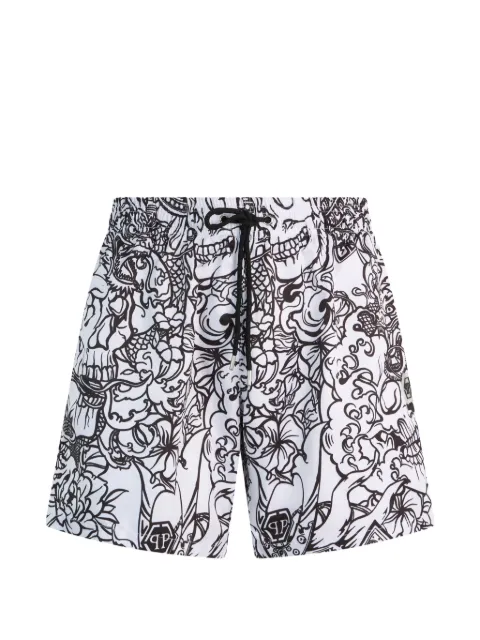 Philipp Plein elastic-waist swim shorts White SAFCMMT0403PNY002N