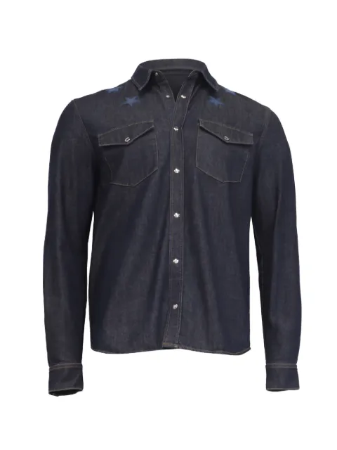 Givenchy Pre-Owned star-embroidered button-down denim shirt Blue RFCPUUSCL669650M