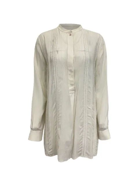 Chloé Vintage embroidery-trimmed long-sleeve blouse Neutrals NAPPUUSCL661762W