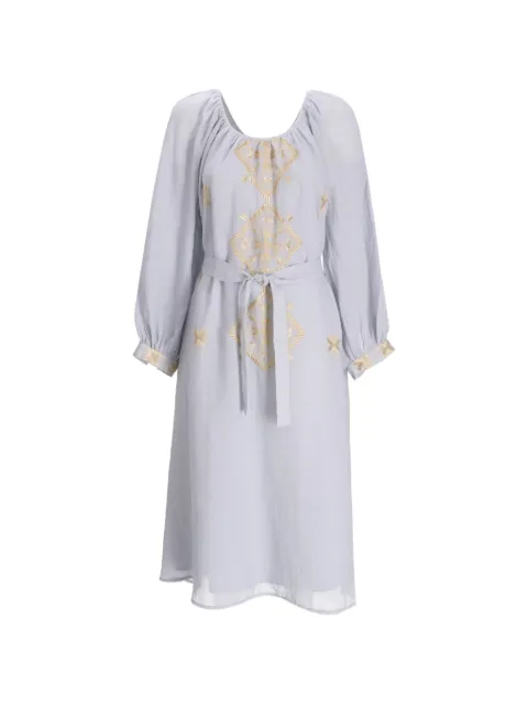 GREEK ARCHAIC KORI embroidered tie midi dress Grey S25K430521