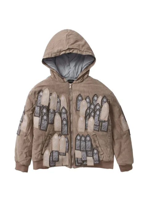 Who Decides War embroidered-patches hooded jacket Brown 1131230022FW25