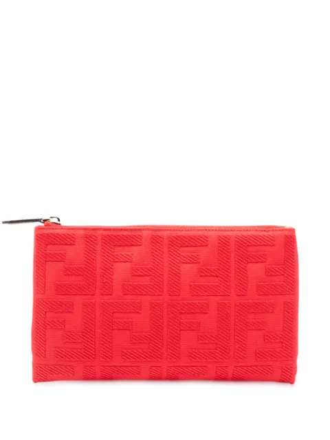 Fendi Pre-Owned 2010-2026 Zucca Embroidered Canvas Zip Pouch clutch bag Red 29BRMEAX1U49RIO2