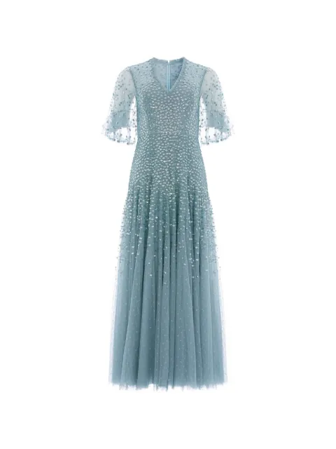 Needle & Thread sequin cape ankle gown Blue DGCP23RPF25TBL