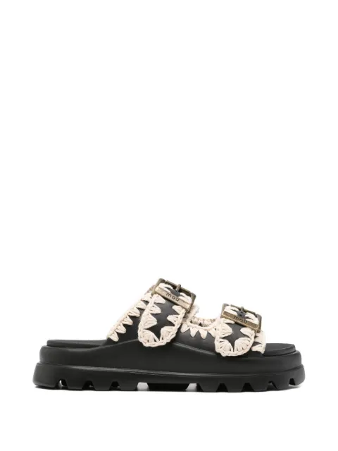Mou buckle-strap crochet-detail sandals Black 661001NBKWH