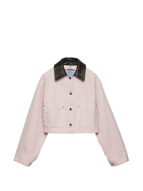 Prada leather collar patch-pockets jacket Pink 292356