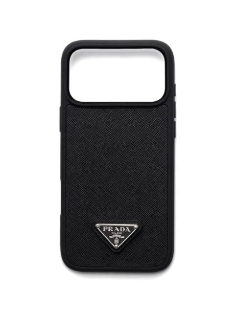 Prada enameled triangle leather phone case iPhone 17 Pro Max Black 1ZH222QHH