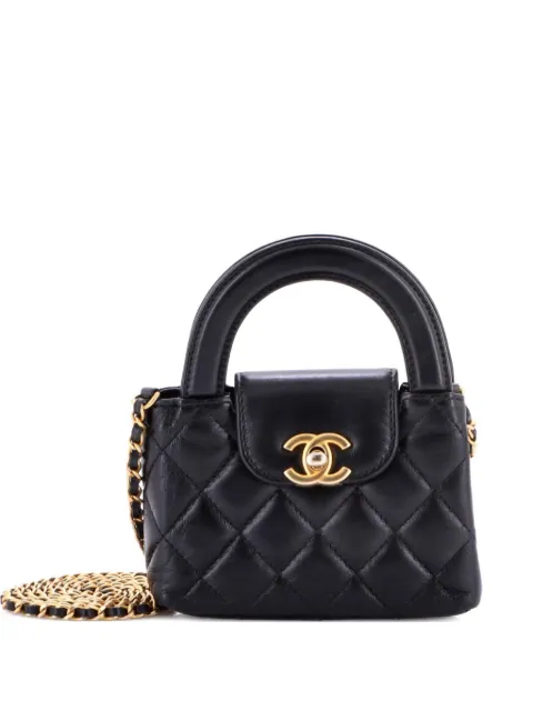 CHANEL Pre-Owned Kelly Top Handle Shopping Bag Quilted Shiny Aged Calfskin Nano crossbody bag Black OFWU7OT9WT5OZMK1