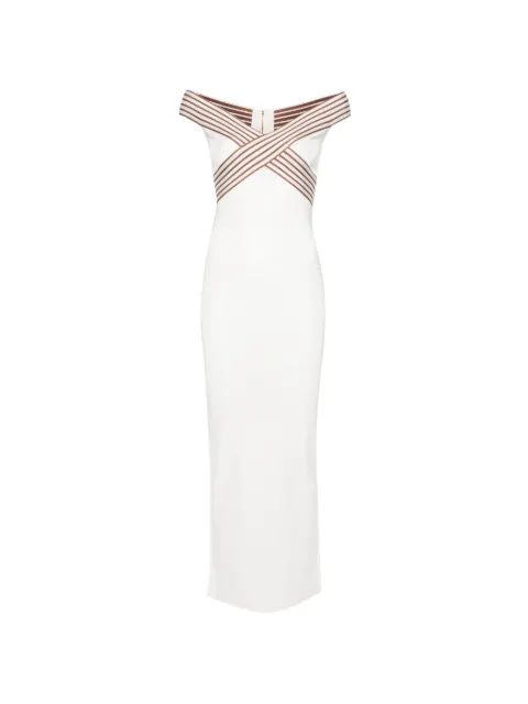 Elisabetta Franchi knit fabric long dress with striped bands Neutrals AM75S61E2