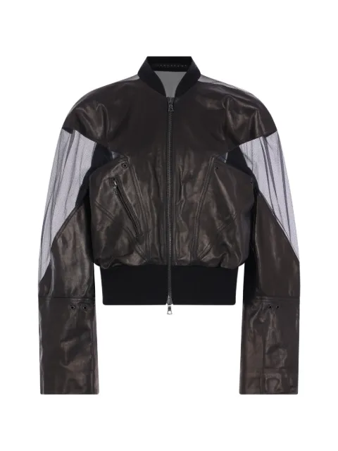 YEHUAFAN tulle-panelled bomber jacket Black 1028BLACK