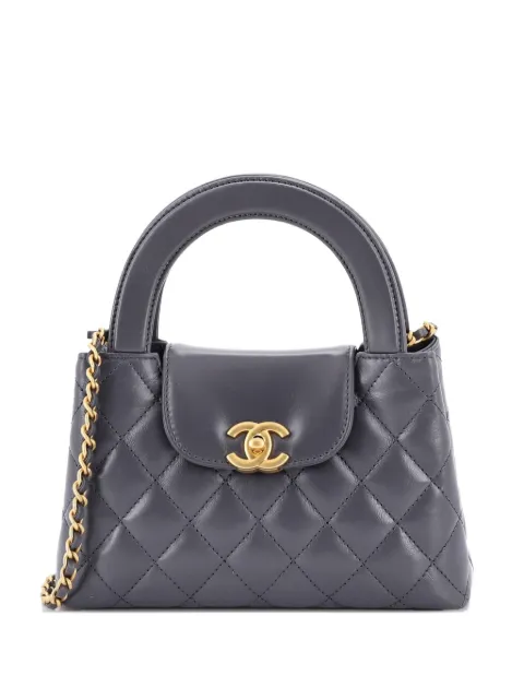 CHANEL Pre-Owned Kelly Top Handle Shopping Bag Quilted Shiny Aged Calfskin Mini satchel Grey 5HKO15WL4692ELQB