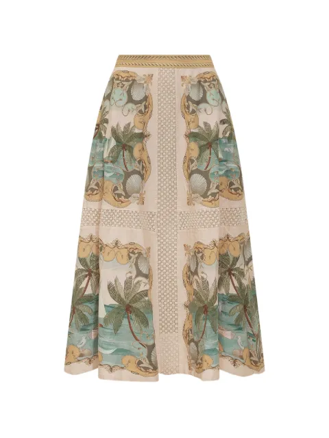 FARM Rio royal sea-print midi skirt Neutrals 349108