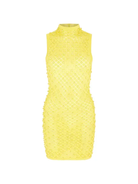 David Koma high-neck beaded mini dress Yellow RE26DKKN02D