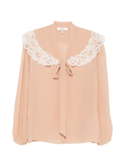 Chloé lace-trimmed silk-georgette blouse Neutrals CH26AHT38002