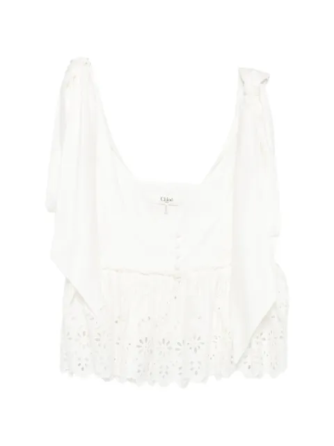 Chloé broderie-anglaise bow-detail top White CH26AHT46053
