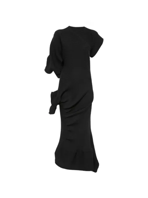 Issey Miyake Life Form asymmetric ribbed-knit midi dress Black IM66KH812