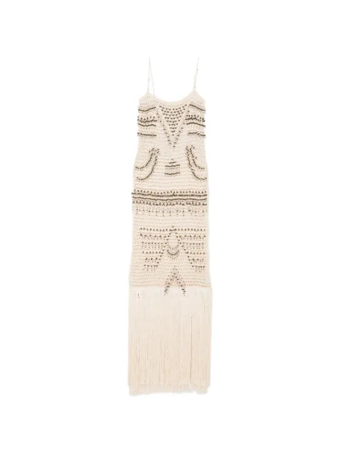 Bless Takara bead-embellished fringed maxi dress Neutrals TAKARA