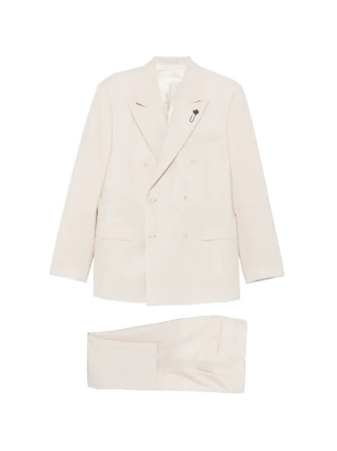 Lardini flower-pin double-breasted suit Neutrals PA5934EPAIF66412