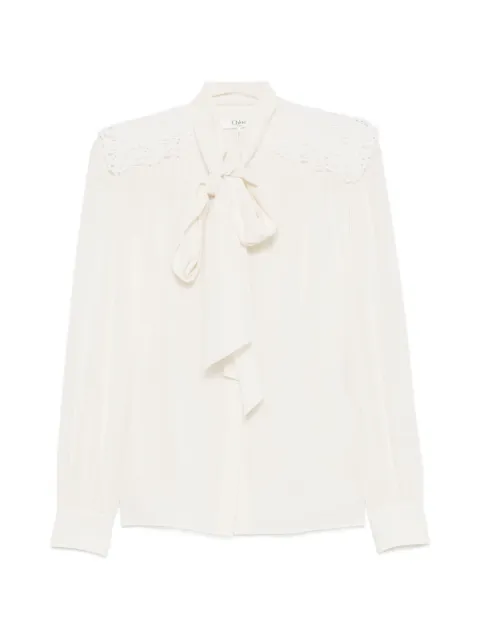 Chloé lace-panelled pussy-bow blouse Neutrals CH26AHT30005