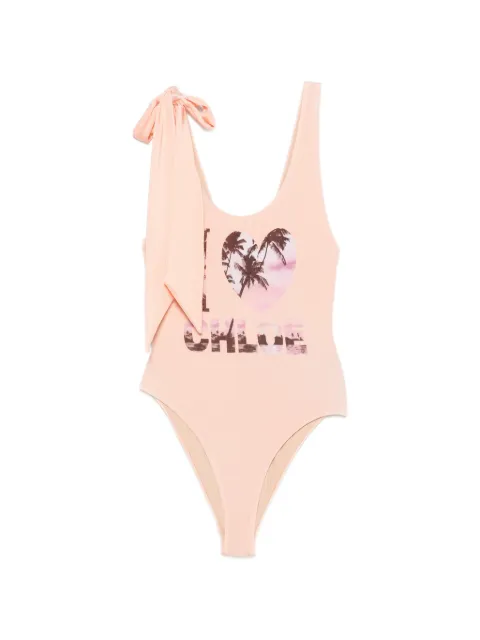 Chloé bow-detail graphic-print swimsuit Pink CH26AMB248886