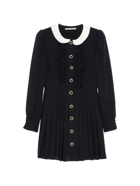 Alessandra Rich light wool crêpe mini dress with pleated skirt Blue FABX4421F4843