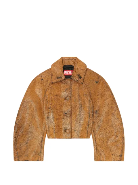 Diesel cropped cocoon jacket in crackle leather Brown A228850EGEQ