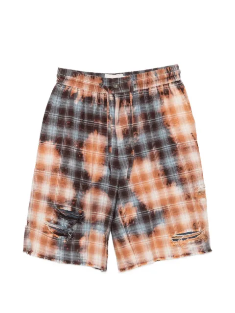 Feng Chen Wang check-pattern distressed shorts Brown FUS21ST08