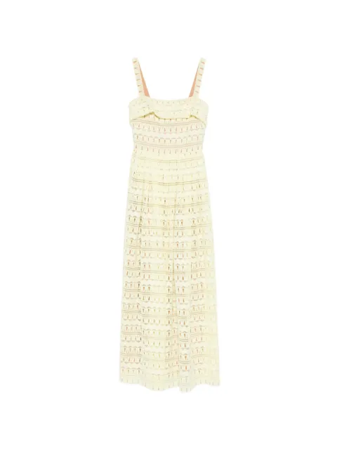 Elie Saab ruffle-detail lace maxi dress Yellow D1059NR26MC012