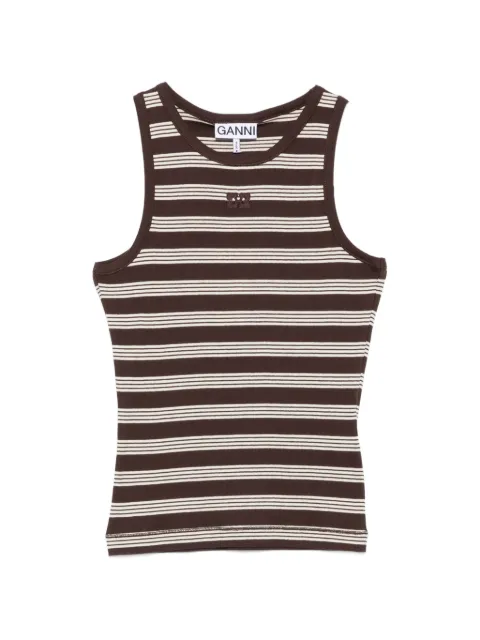 GANNI striped ribbed-knit tank top Brown A1050192