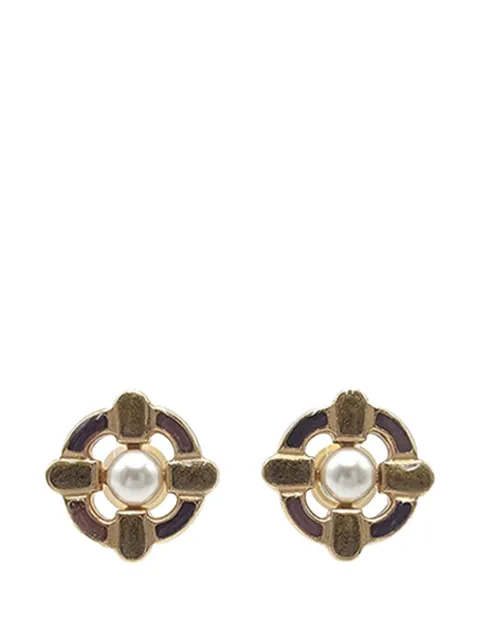 CHANEL Pre-Owned 2007 Gold Plated Enamel Maltese Cross and Faux Pearl Push Back Earrings costume earrings Gold TGJM4X732L5LPF6S