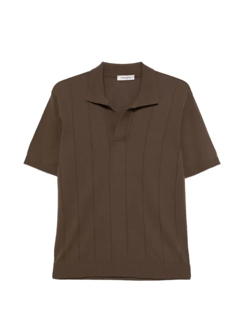 Kangra pointelle-knit polo-collar T-shirt Brown 30162300065