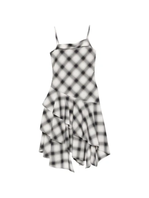 Feng Chen Wang ruffled-detail check-pattern midi dress Black FWS21DR01