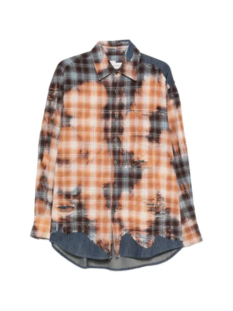 Feng Chen Wang distressed-effect checked shirt Blue FUS21SR17