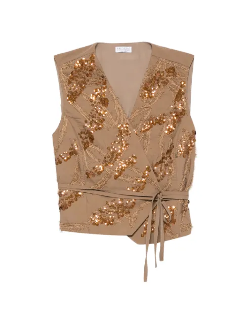 Brunello Cucinelli sequin-embellished waistcoat Brown M0F79HD906C9266