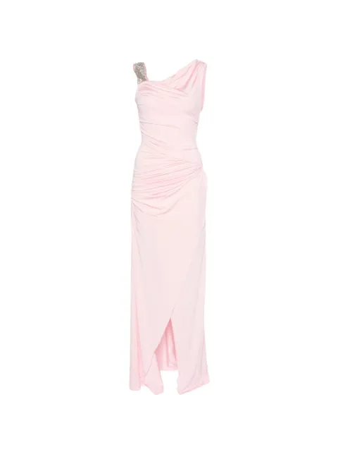 Amen ruched crystal-embellished asymmetric maxi dress Pink AMS26503