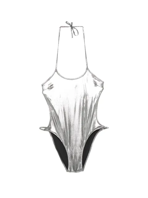 The Attico metallic-effect halterneck swimsuit Silver 260WBA00001PAA115
