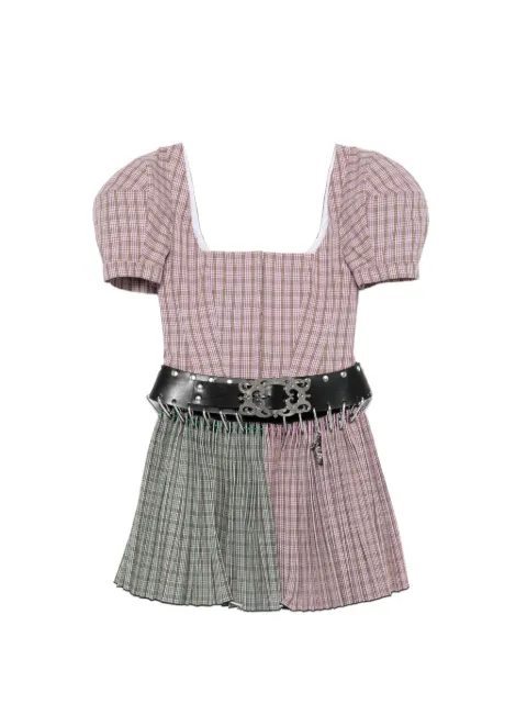 Chopova Lowena Carly tartan belted mini dress Pink 1362