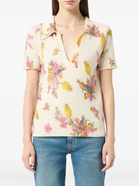 Blumarine wingtip-collar floral-print top Neutrals P622M685A