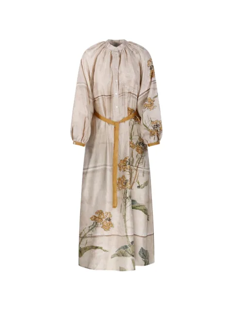 Pierre-Louis Mascia floral-print belted midi dress Neutrals ALOESAB11524