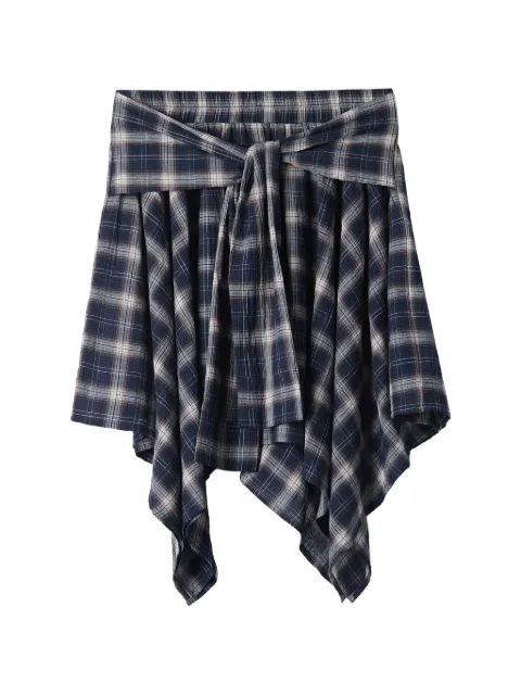 b+ab tie-waist check-pattern asymmetric skirt Blue 6S130AS