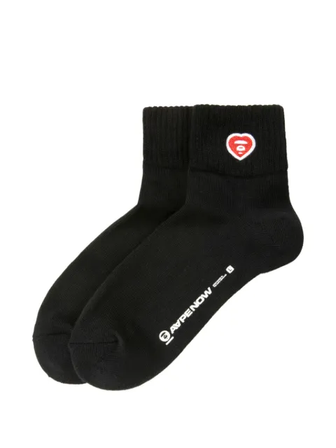AAPE BY *A BATHING APE® heart embroidered socks Black AAPSOM5294XXQ