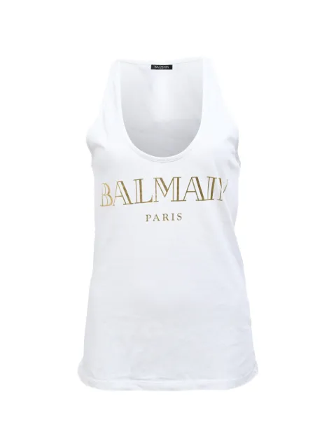 Balmain Pre-Owned logo-print tank top White NAPPUHKCL496236W