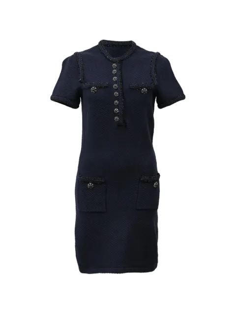 Self-Portrait metallic-trim knitted dress Blue NAPPUHKCL554860W