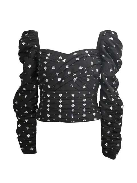 Self-Portrait ruched puff-sleeve top Black NAPPUHKCL633491W