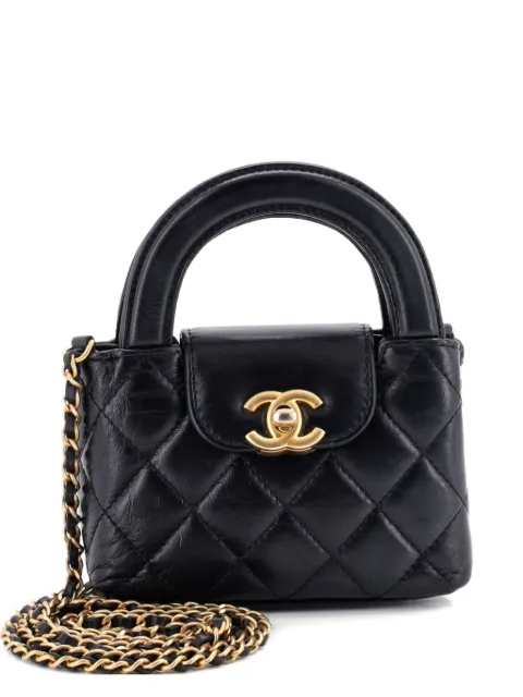 CHANEL Pre-Owned Kelly Top Handle Shopping Bag Quilted Shiny Aged Calfskin Nano crossbody bag Black FH5KZ8FDCFH530WE