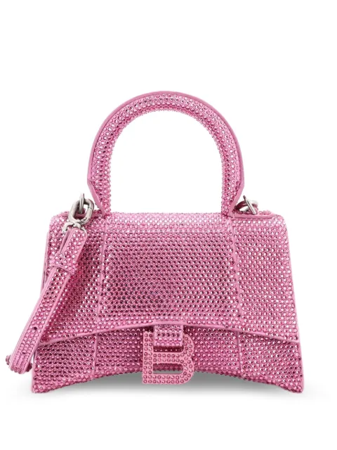 Balenciaga Pre-Owned Hourglass Top Handle Bag Suede with Crystals XS crossbody bag Pink IE9EG3V87TCOFUAI